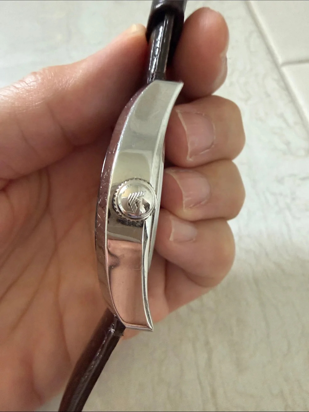 Emporio Armani Men's Watch with Rose Gold Dial and Dark Brown Strap